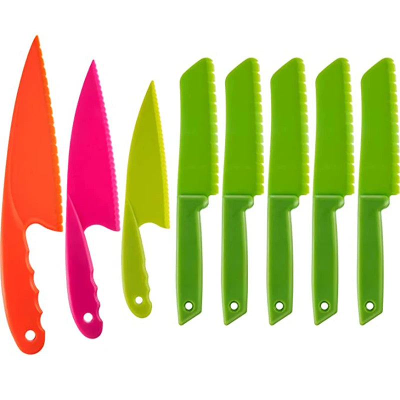Colorful Children's Safe Cooking Knife Chef Nylon Knives Fruit Bread Cake Salad Lettuce Knifies  Plastic Kitchen Tools Set 2022