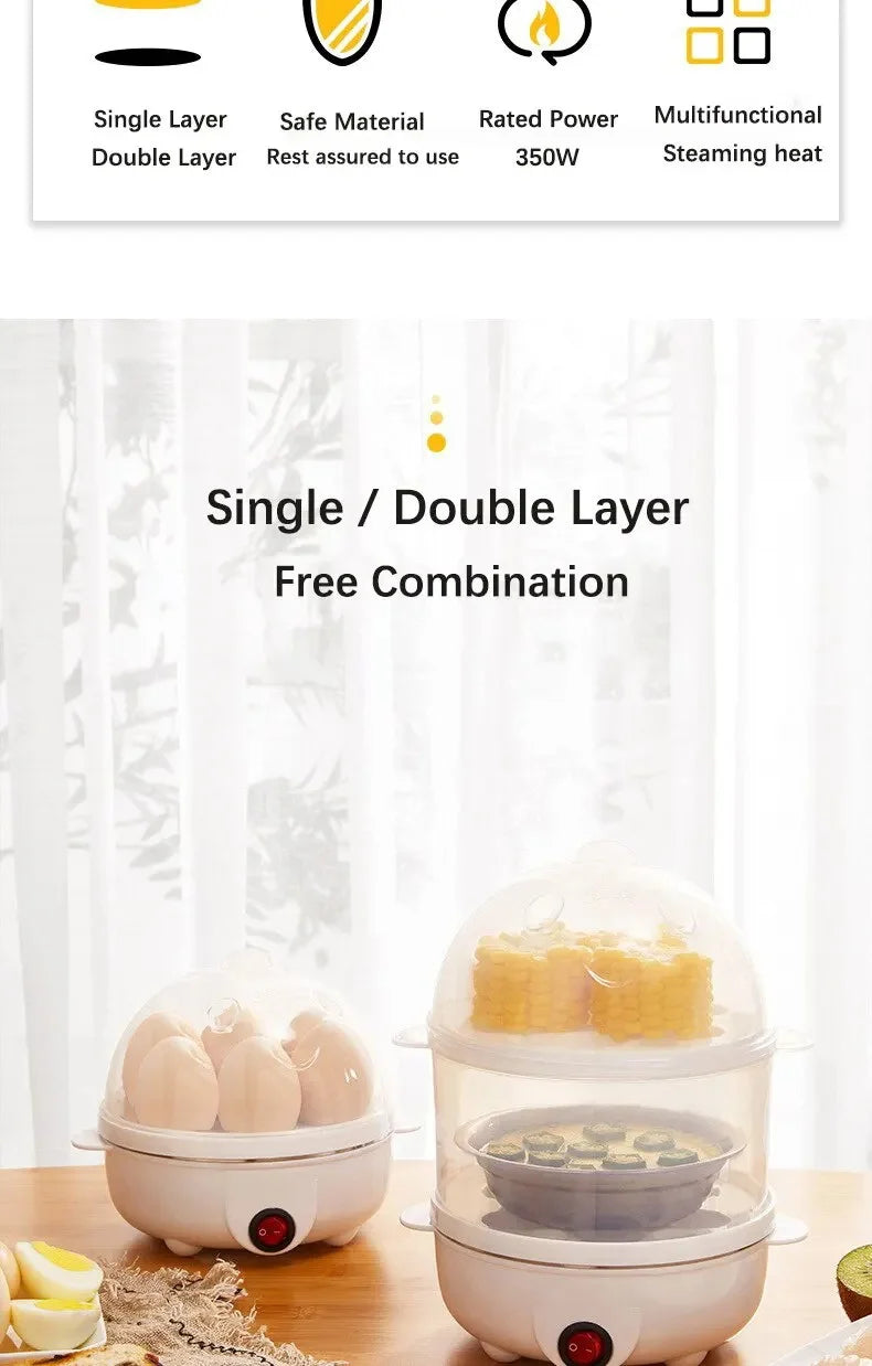 Egg Cooker Multifunctional Electric Egg Boiler Double Layers Egg Cooker Mini Steamer Poacher Kitchen Cooking Breakfast Machine