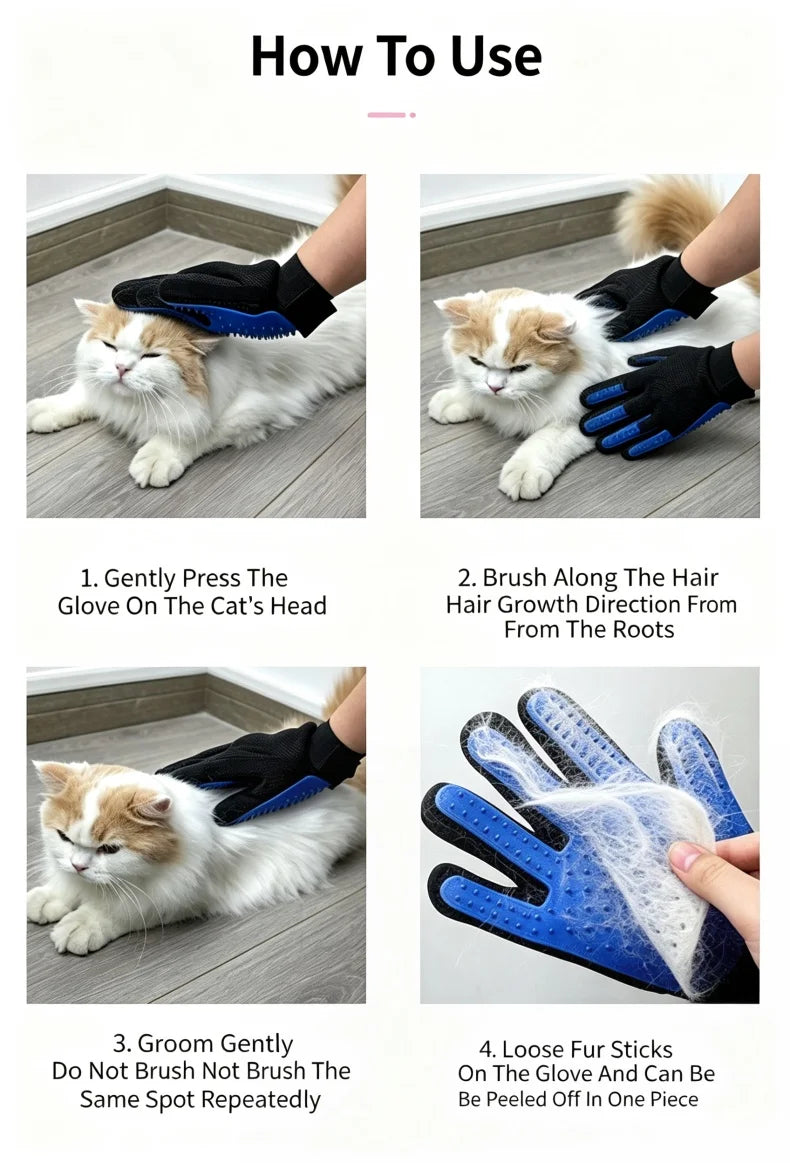 2 In 1 Pet Grooming Glove Brush Hair Remover Massage Comb For Dogs And Cats Efficient Shedding Fur Removal Pet Care Accessory