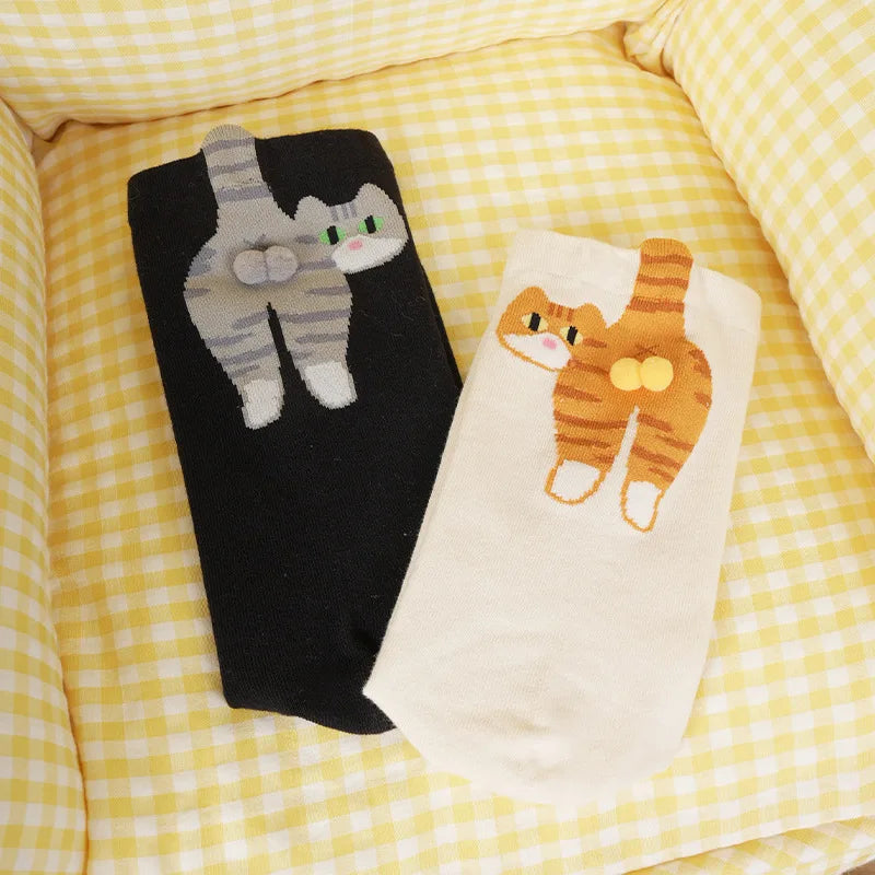 3D Cute Cat Socks Black/White Funny Cat Socks Breathable Soft Girl Women Novelty Stocking Kawaii Gift Sock Set