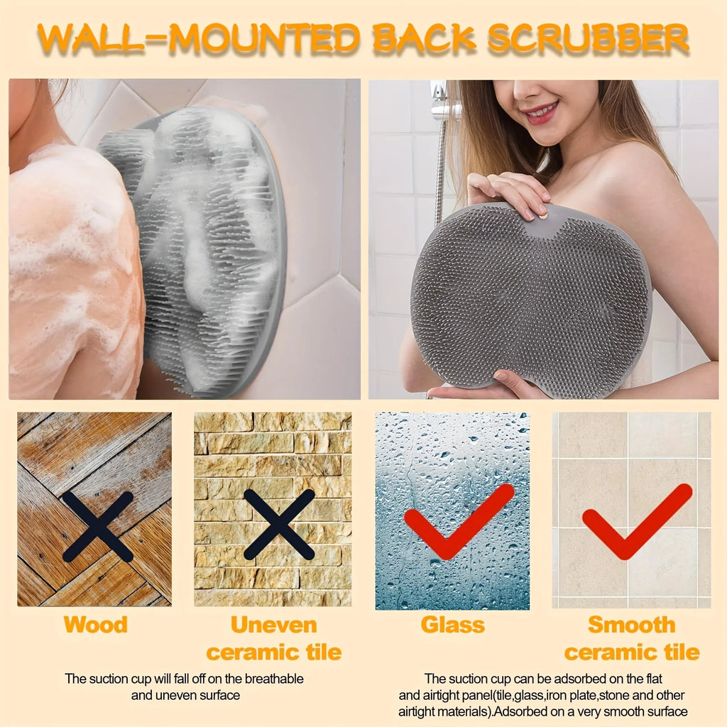 Multi-purpose Foot Wash Brush Silicone Bath Massage Mat Reusable Exfoliating Shower Back Brush Wall Mounted with Suction Cup
