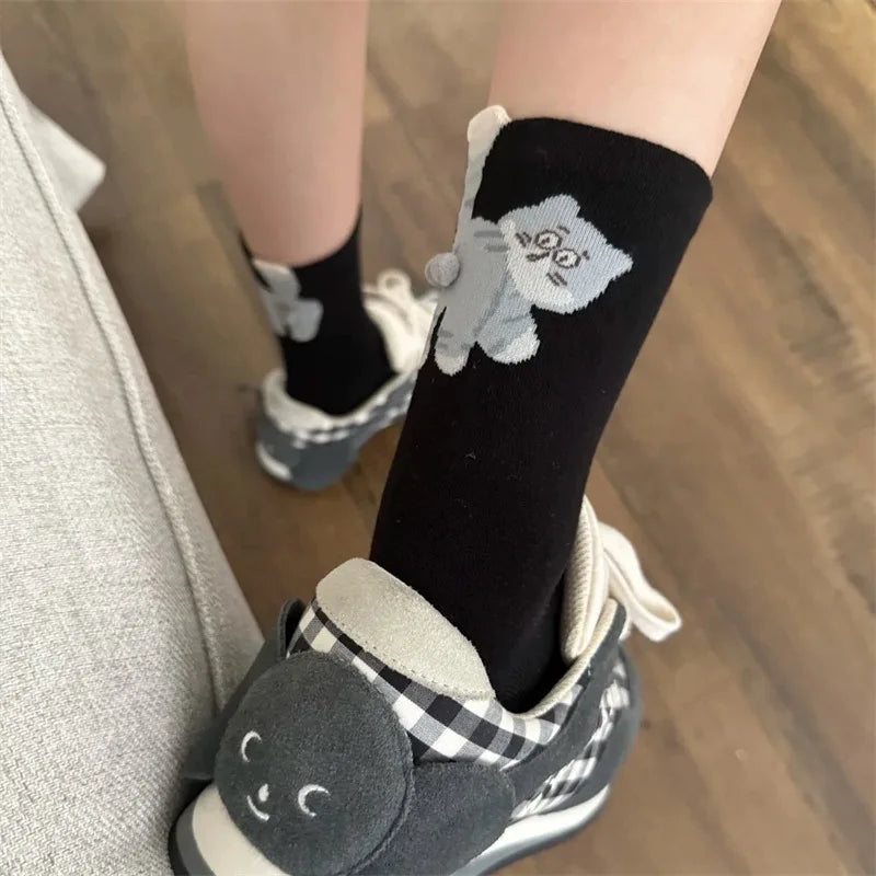 3D Cute Cat Socks Black/White Funny Cat Socks Breathable Soft Girl Women Novelty Stocking Kawaii Gift Sock Set