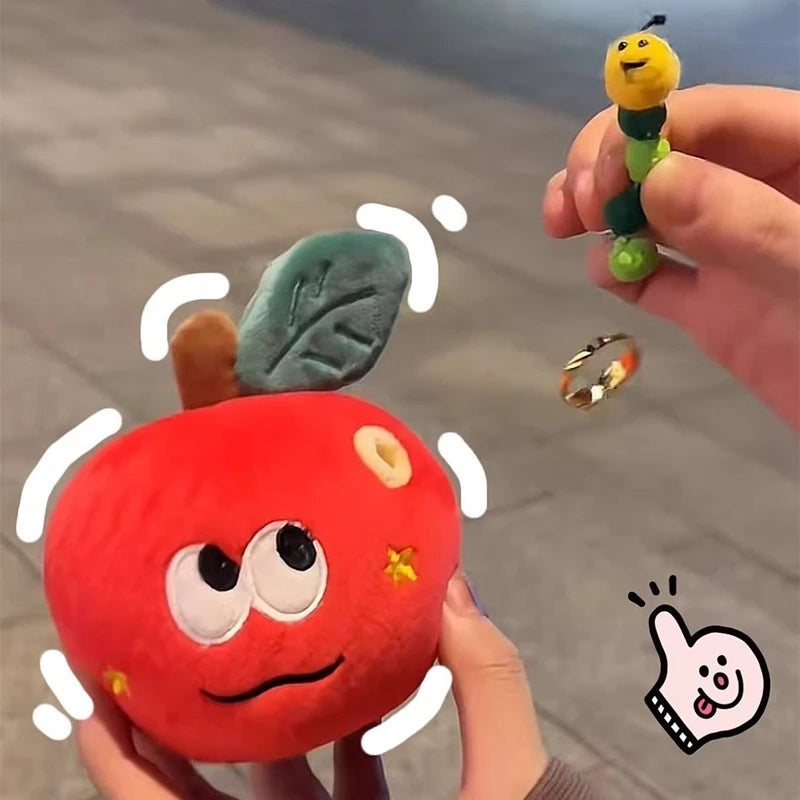 Plush Red Apple Keychains Pendant Surprise Apple  with Bug Holes Proposal Hide The Ring Couples Valentine's Day Surprise Gift