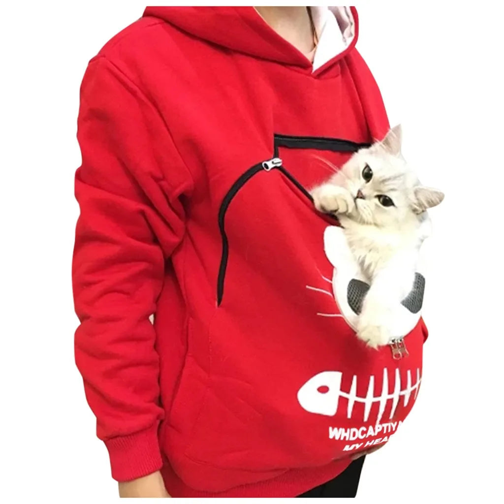 Unisex Pet Carrier Hoodie Cat Lovers Big Pocket Pullovers Sweatshirt Dog Holder Tops Hoodies Animal Pouch Hooded Sweatshirts