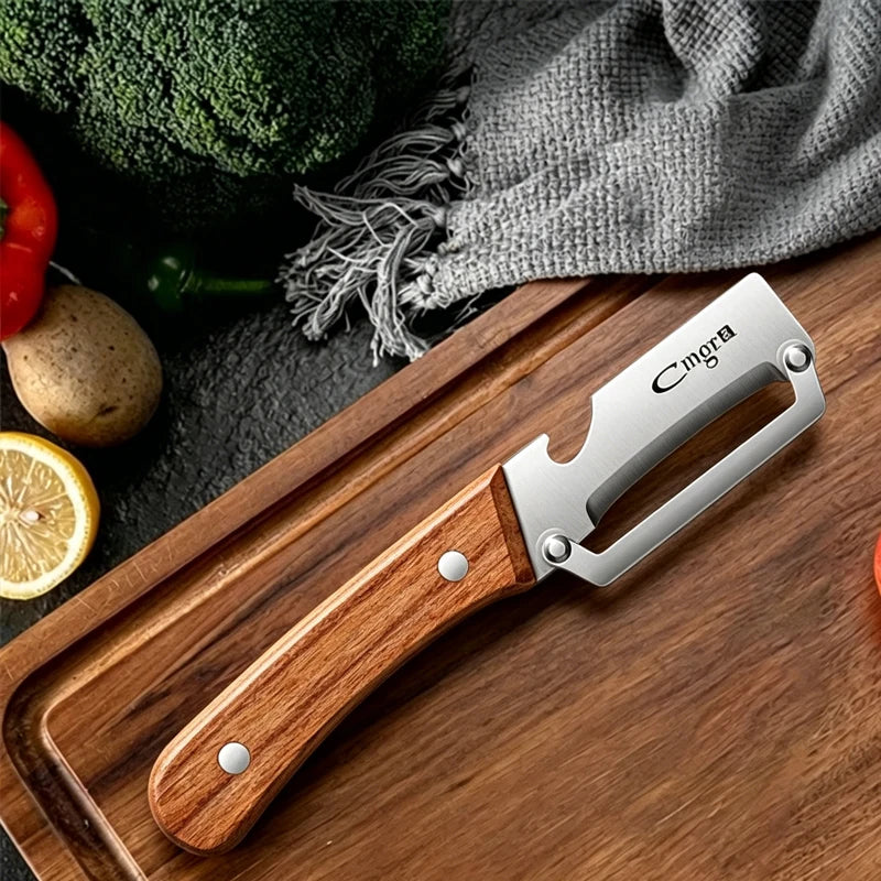 Kitchen Peeler Stainless Steel Multi-Function Kitchen-Specific Peeler for Slicing Fruit and Vegetables with Wooden/ Steel Handle