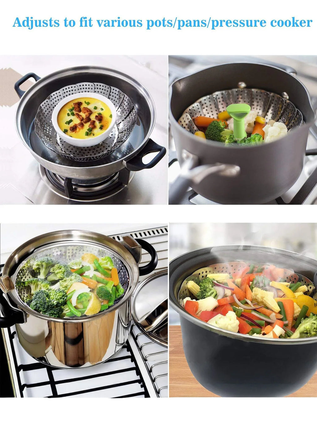 Vegetable Steamer Basket for Cooking Food, Stainless Steel Veggie Steam Basket for Pot, Folding Expandable Steaming Insert