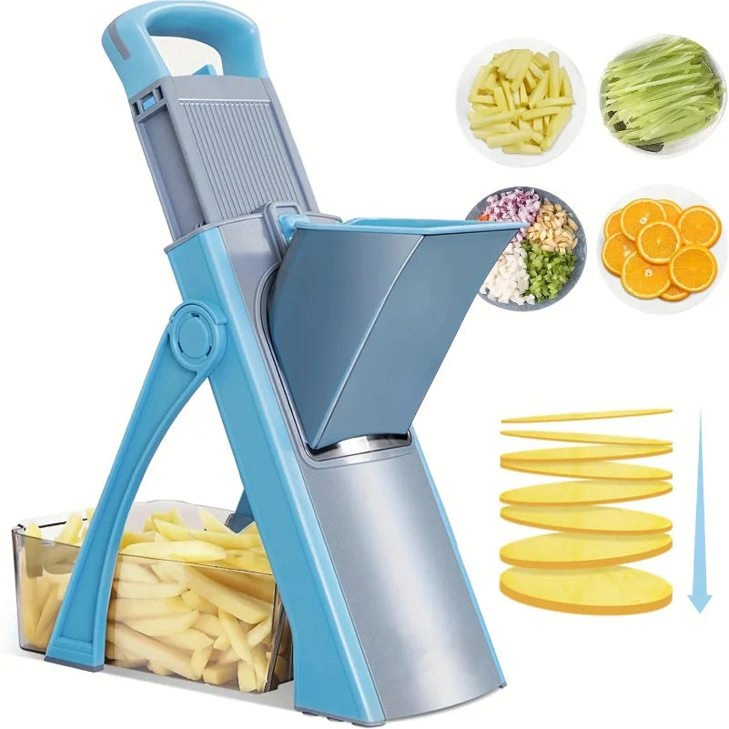 Safe Vegetable Slicer Adjustable Vegetable Chopper with 4 Modes Dicer, Julienne Kitchen Chopping Artifact (SkyBlue)