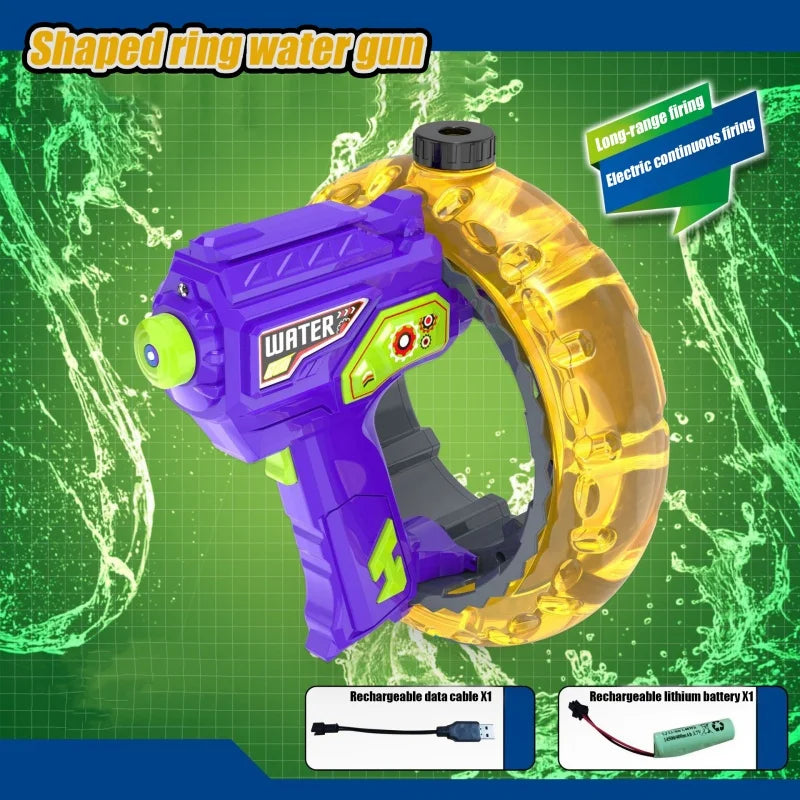 Electric Water Gun Space Concentrator Ring Handheld Cool Light Large Capacity High-speed Water Gun Toy Gifts for Summer Pool