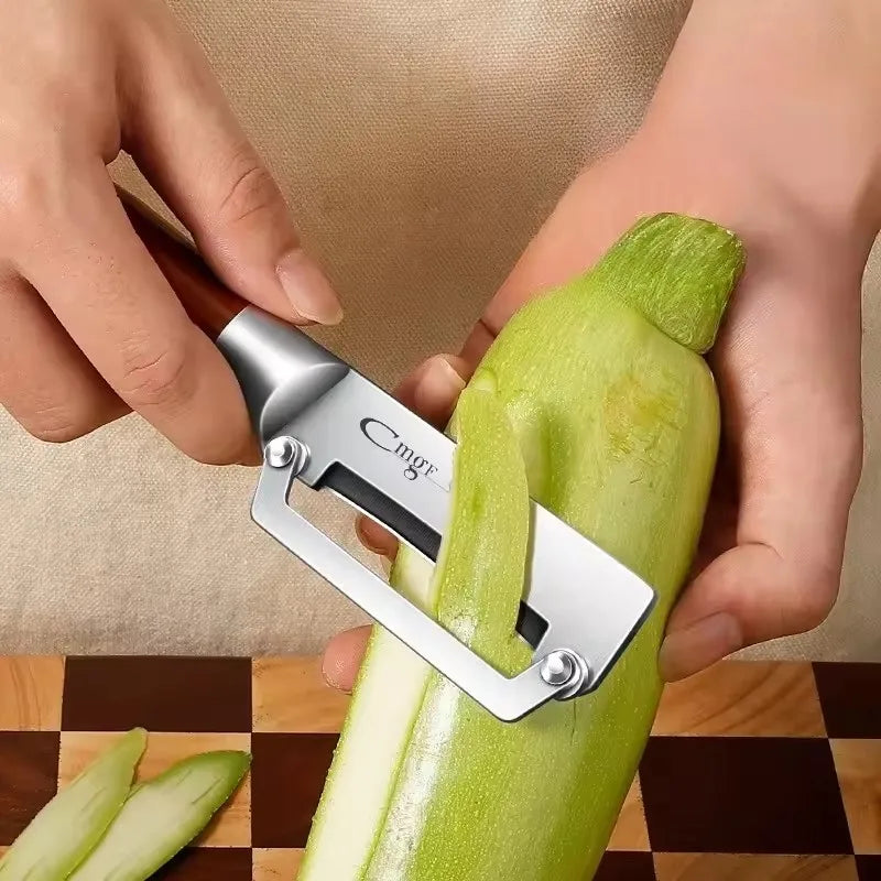 Kitchen Peeler Stainless Steel Multi-Function Kitchen-Specific Peeler for Slicing Fruit and Vegetables with Wooden/ Steel Handle