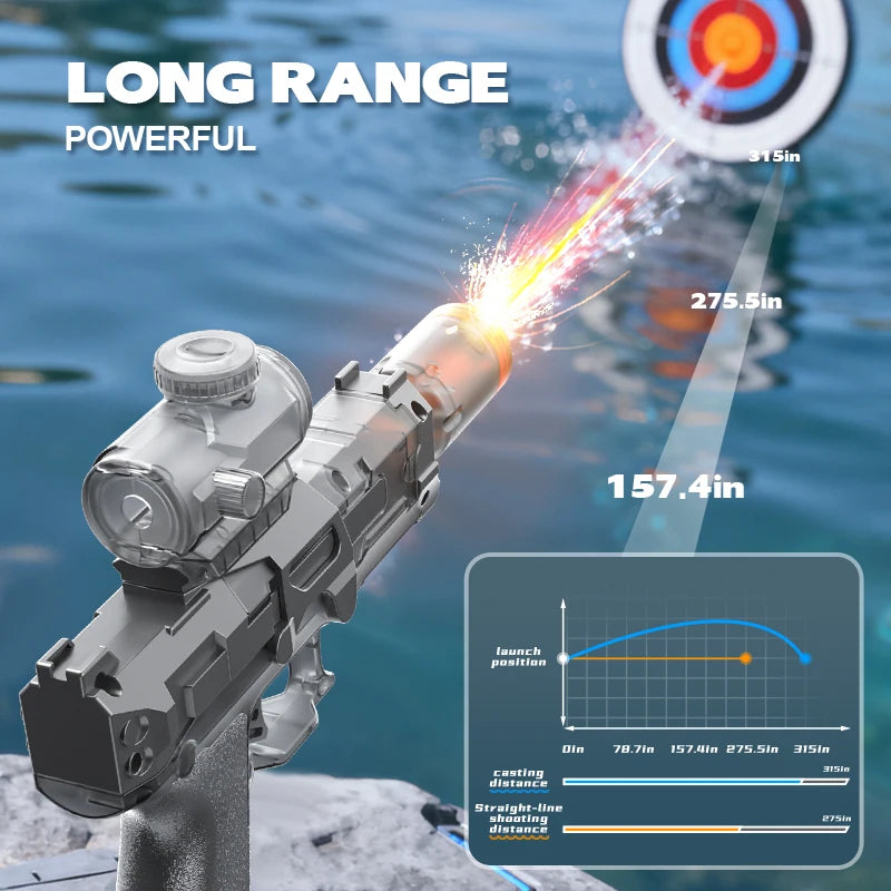 Electric Water Gun Automatic Continuous Firing Squirt Gun Outdoor Toy Long Range Shooting Water Gun with Lights Swimming Toys