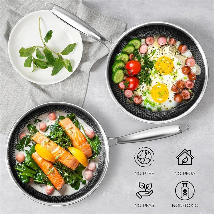 316 Stainless Steel Wok Pan Nonstick Honeycomb Wok Pan Large Deep Stir Frying Pan Skillet With Handle Induction Compatible JT560