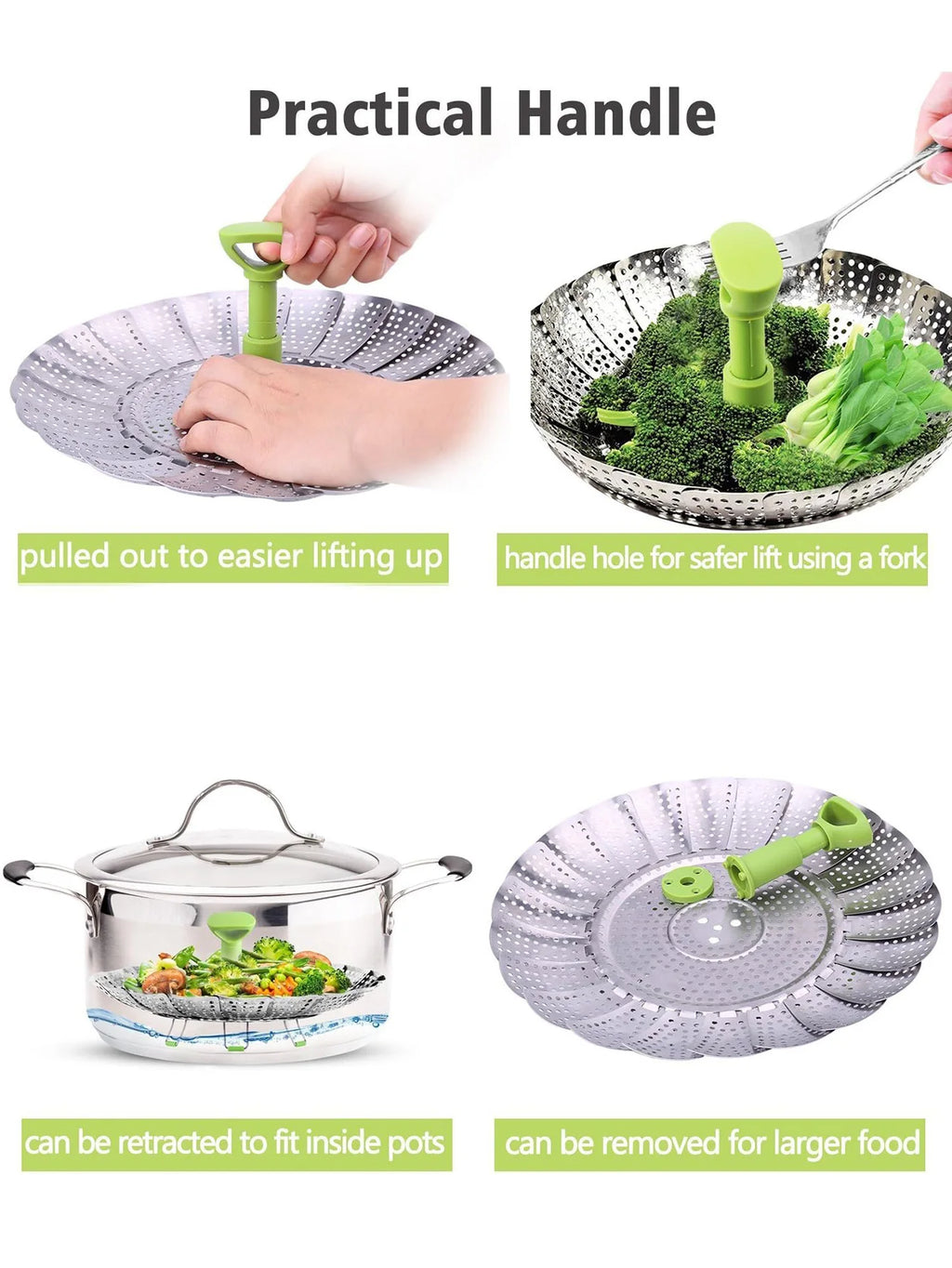 Vegetable Steamer Basket for Cooking Food, Stainless Steel Veggie Steam Basket for Pot, Folding Expandable Steaming Insert