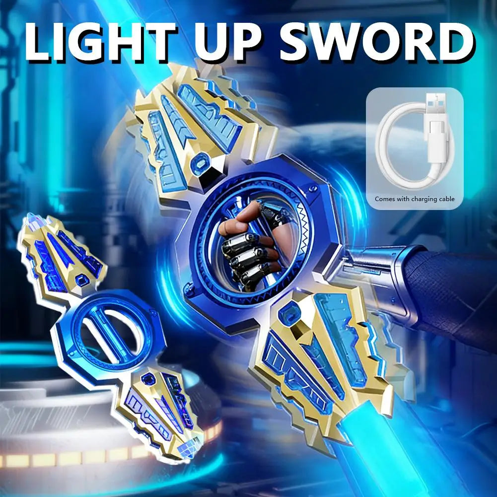 Light Up Sword Double-Edged Rotating Retractable Lightsaber Super Cool Toy USB Charging Birthday Gift