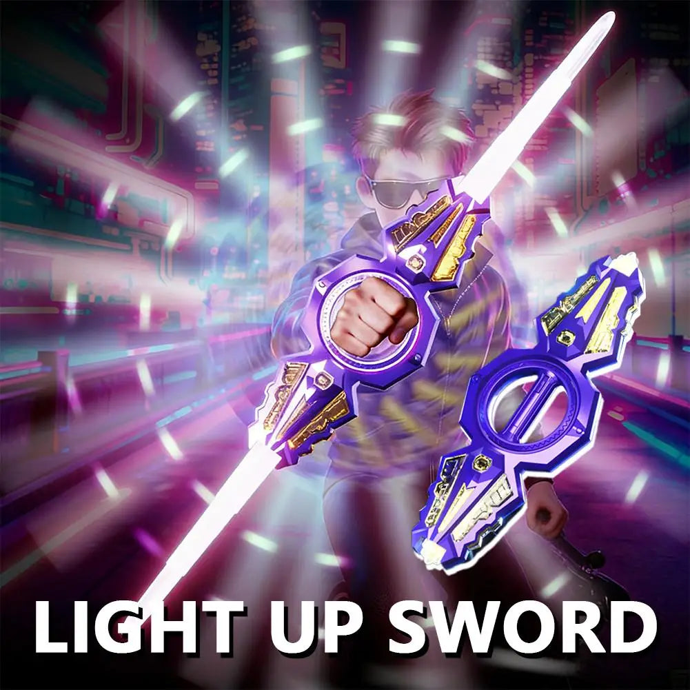 Light Up Sword Double-Edged Rotating Retractable Lightsaber Super Cool Toy USB Charging Birthday Gift