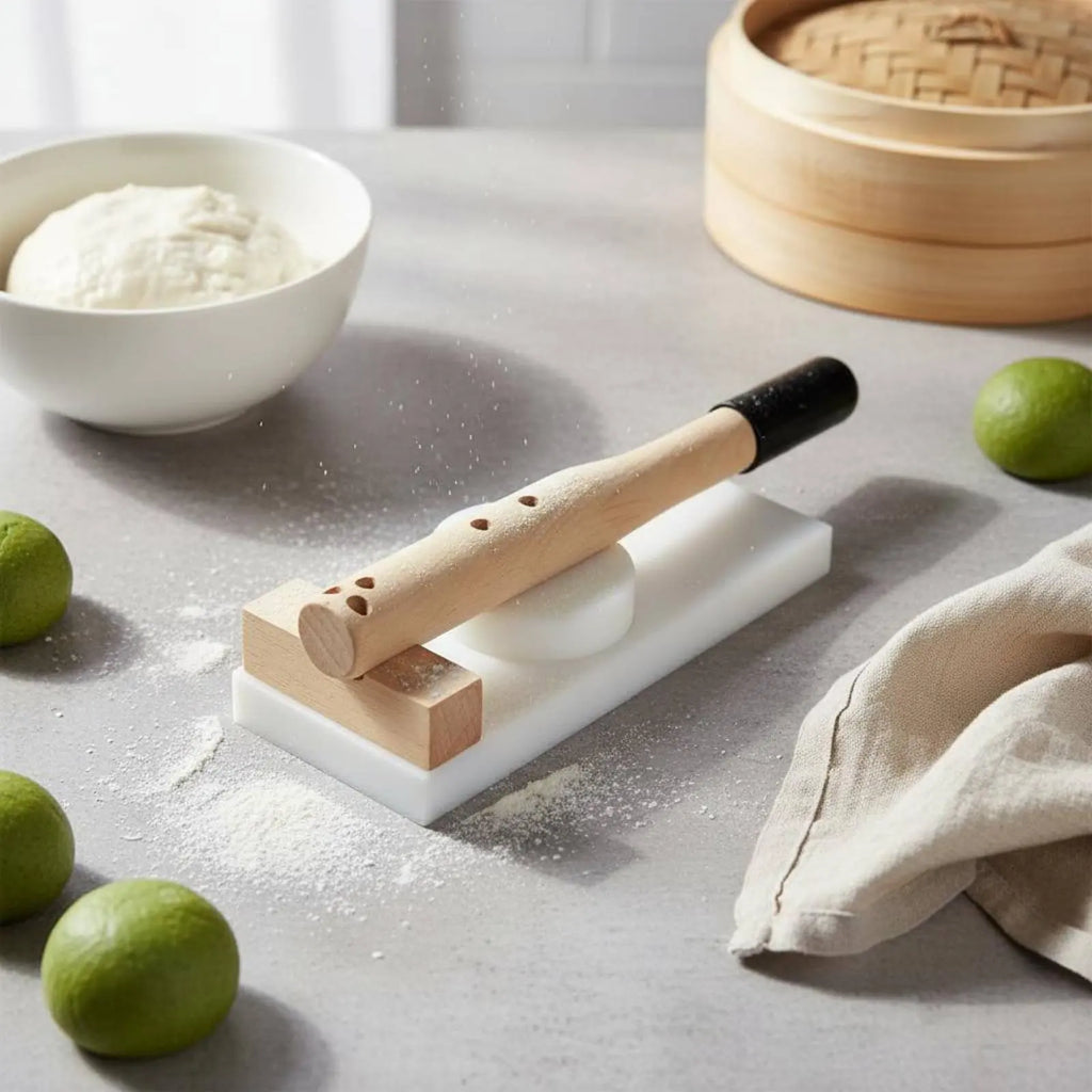 Rice Cake Press Handmade Wooden Paste Press Wooden Paste Flattener Small and Lightweight Dumpling Skin Form for Beginners