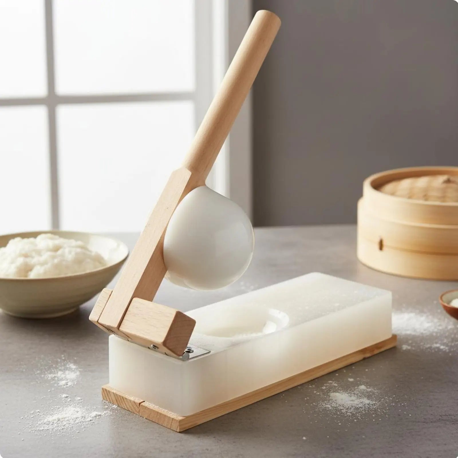 Rice Cake Press Handmade Wooden Paste Press Wooden Paste Flattener Small and Lightweight Dumpling Skin Form for Beginners