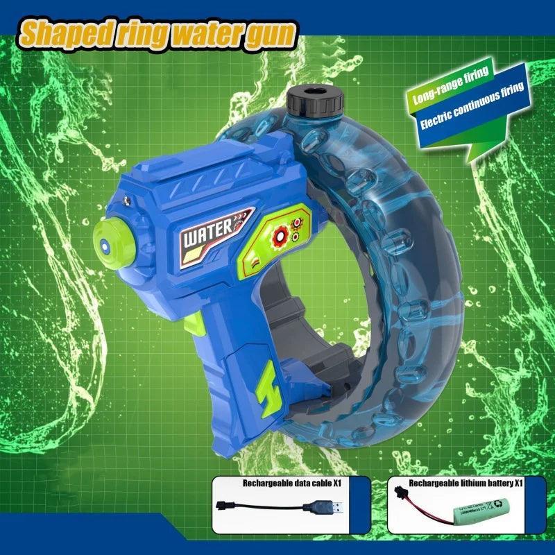 Electric Water Gun Space Concentrator Ring Handheld Cool Light Large Capacity High-speed Water Gun Toy Gifts for Summer Pool