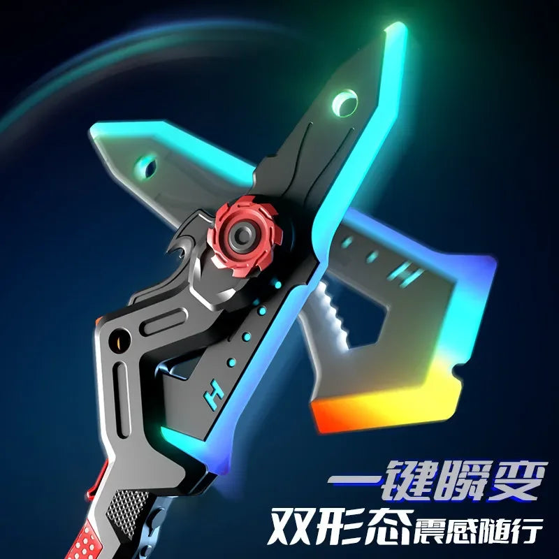 2-in-1 Transformable Battle Axe Toy LED Glowing with Vibration Sound Creative Cosplay Prop for Kids Boys Indoor Outdoor Game