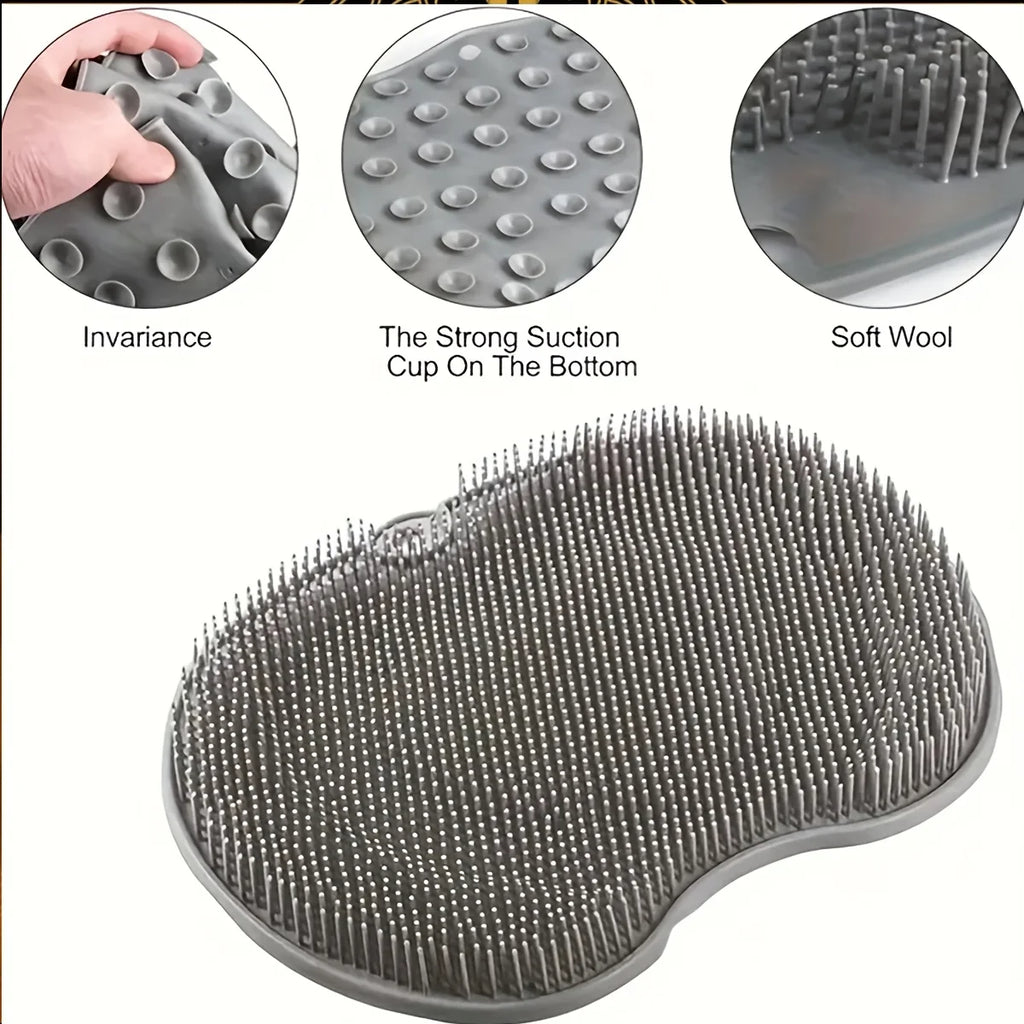 Multi-purpose Foot Wash Brush Silicone Bath Massage Mat Reusable Exfoliating Shower Back Brush Wall Mounted with Suction Cup