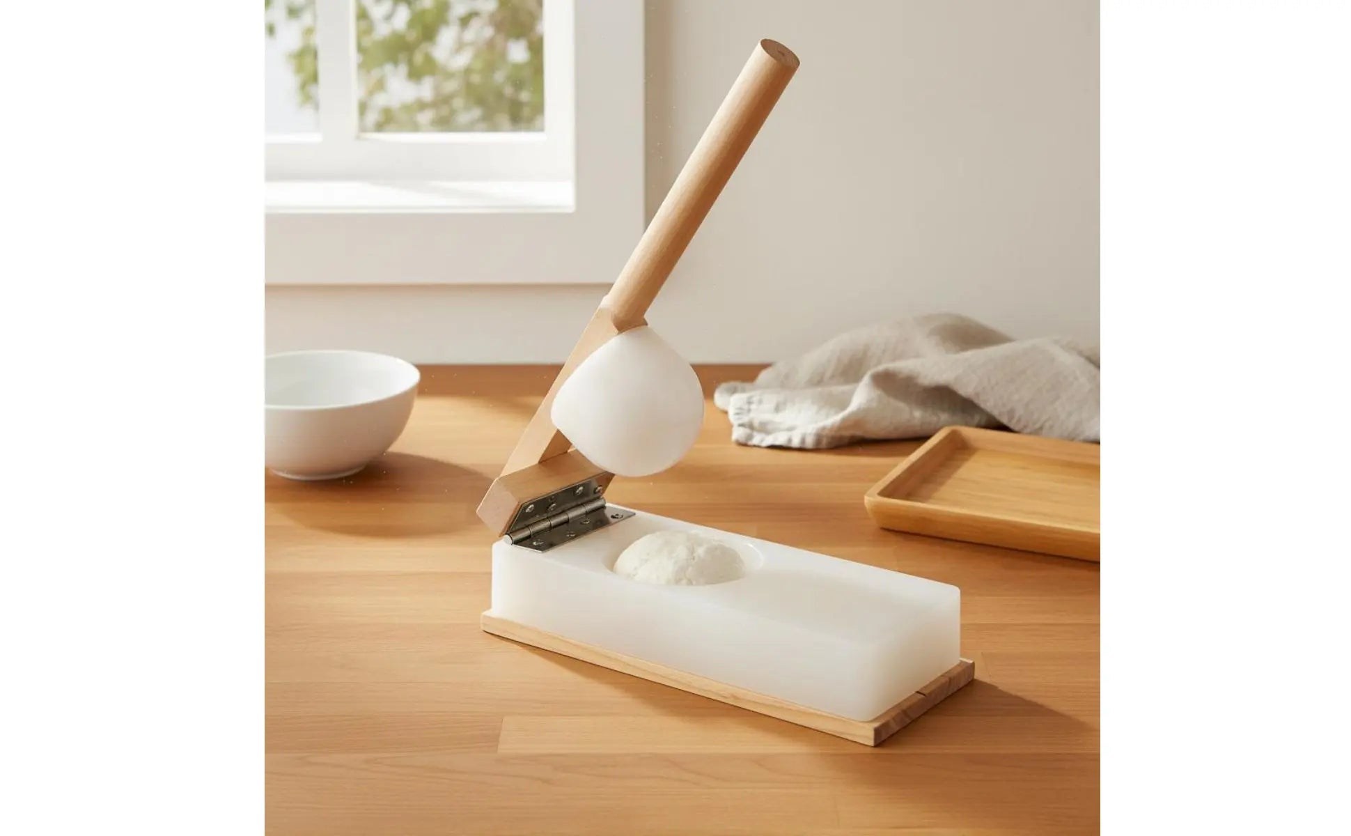 Rice Cake Press Handmade Wooden Paste Press Wooden Paste Flattener Small and Lightweight Dumpling Skin Form for Beginners
