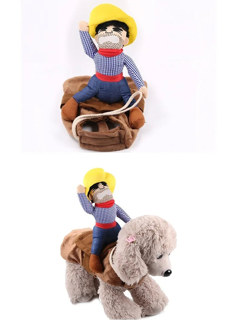 Practical Dog Cowboy Rider Suit With Matching Hat Pet Cosplay Clothes Halloween Xmas Puppy Festival Party Costume Accessory