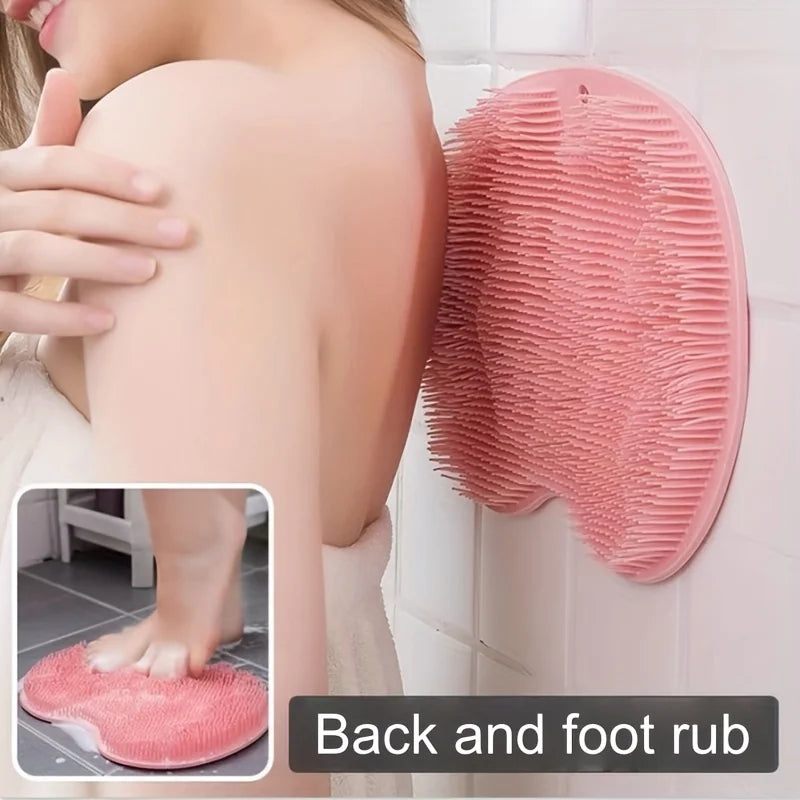 Multi-purpose Foot Wash Brush Silicone Bath Massage Mat Reusable Exfoliating Shower Back Brush Wall Mounted with Suction Cup