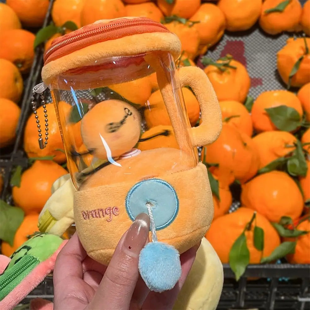 Cartoon Fruit Juicer Plush Toy Drawstring Rotating Watermelon/Orange/Banana Stuffed Plush Toys Bag Pendants Fruit Juicer Toy