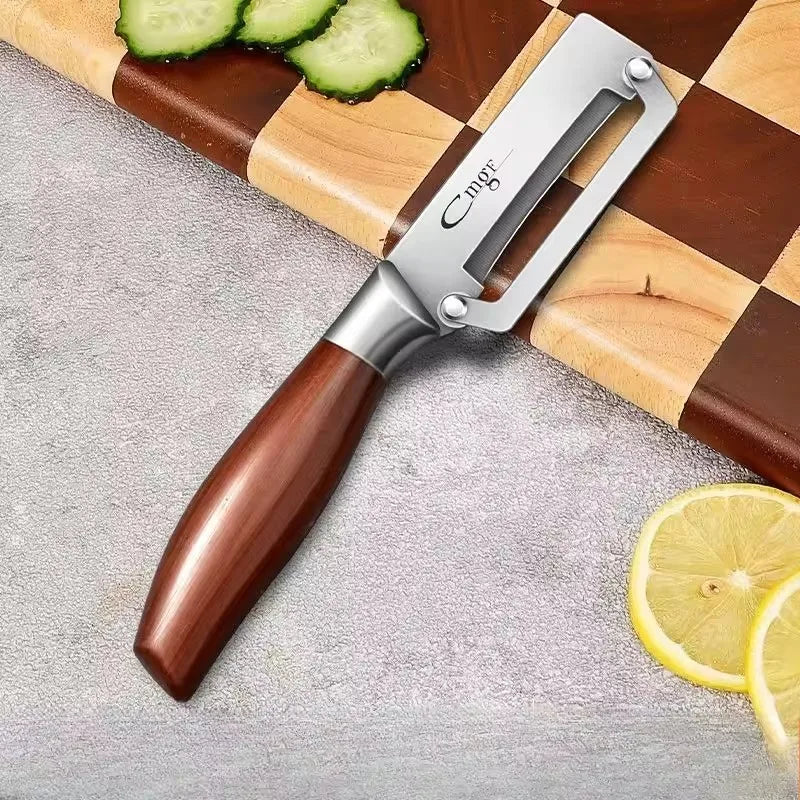 Kitchen Peeler Stainless Steel Multi-Function Kitchen-Specific Peeler for Slicing Fruit and Vegetables with Wooden/ Steel Handle