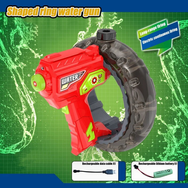 Electric Water Gun Space Concentrator Ring Handheld Cool Light Large Capacity High-speed Water Gun Toy Gifts for Summer Pool