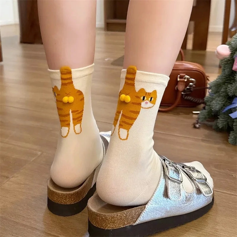 3D Cute Cat Socks Black/White Funny Cat Socks Breathable Soft Girl Women Novelty Stocking Kawaii Gift Sock Set