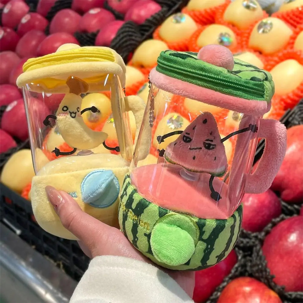 Cartoon Fruit Juicer Plush Toy Drawstring Rotating Watermelon/Orange/Banana Stuffed Plush Toys Bag Pendants Fruit Juicer Toy