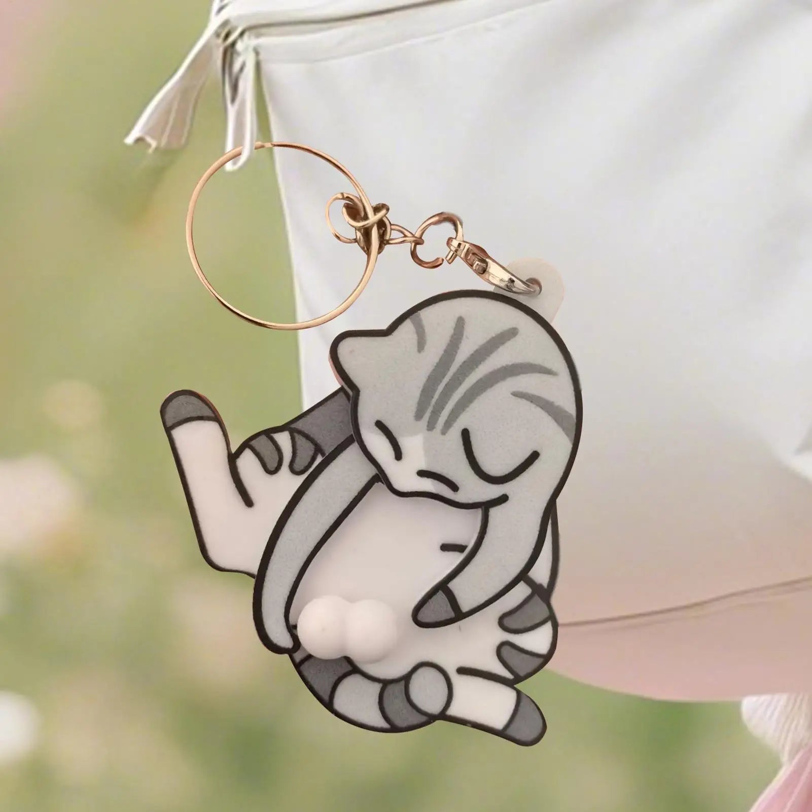 Cute Keychain Pendant Creative Pull Play Balls Cat Rotatable Acrylic Bag Pendant For Women Keyring Purse Car Key Accessories