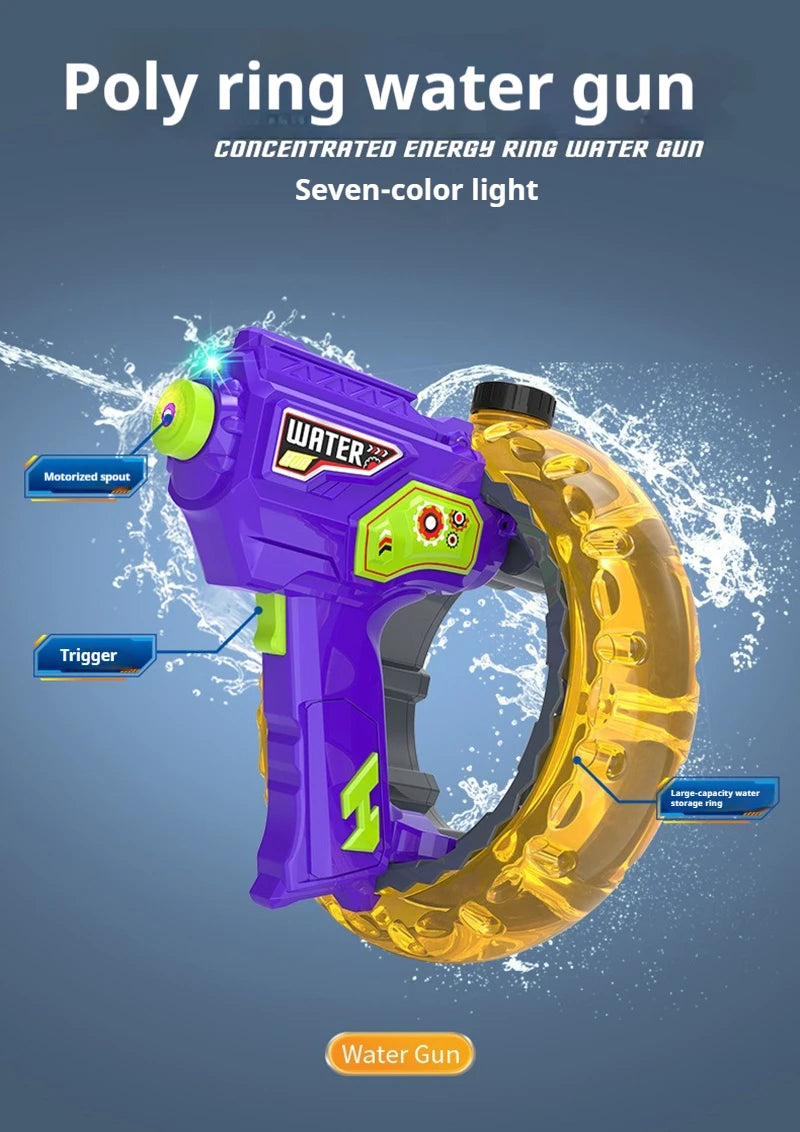 Electric Water Gun Space Concentrator Ring Handheld Cool Light Large Capacity High-speed Water Gun Toy Gifts for Summer Pool