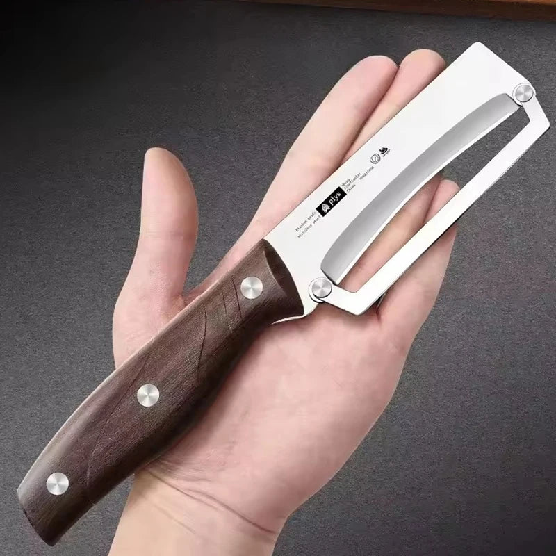 Kitchen Peeler Stainless Steel Multi-Function Kitchen-Specific Peeler for Slicing Fruit and Vegetables with Wooden/ Steel Handle