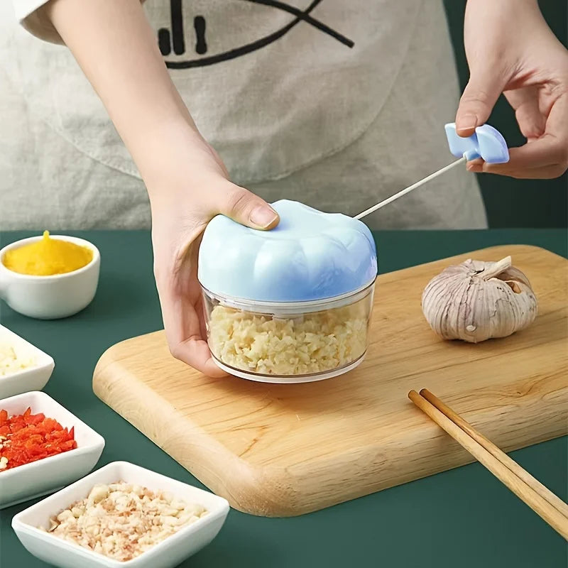 Vegetable Chopper Manual Food Chopper with Container, Hand Pull String Veggie Cutter for Salad Garlic Nut Onion, Hand- Mincer