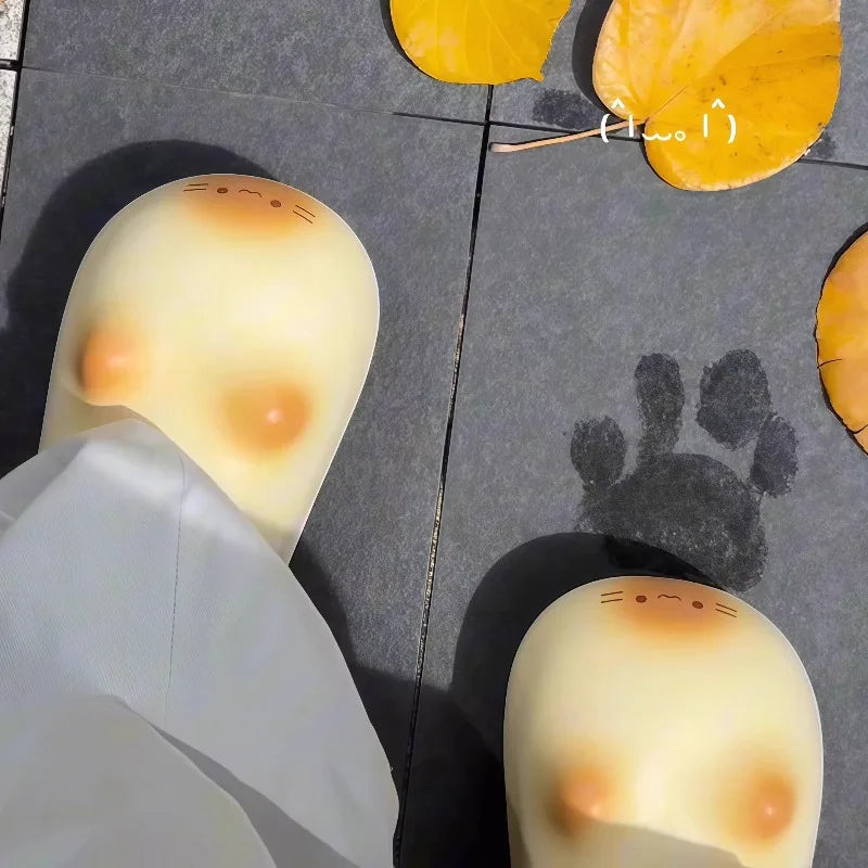 Cute EVA Bottom Cat Paw Slippers Women Waterproof Outdoor Shoes Men Autumn Winter Non-slip Bottom Cats Paws Cotton Slipper