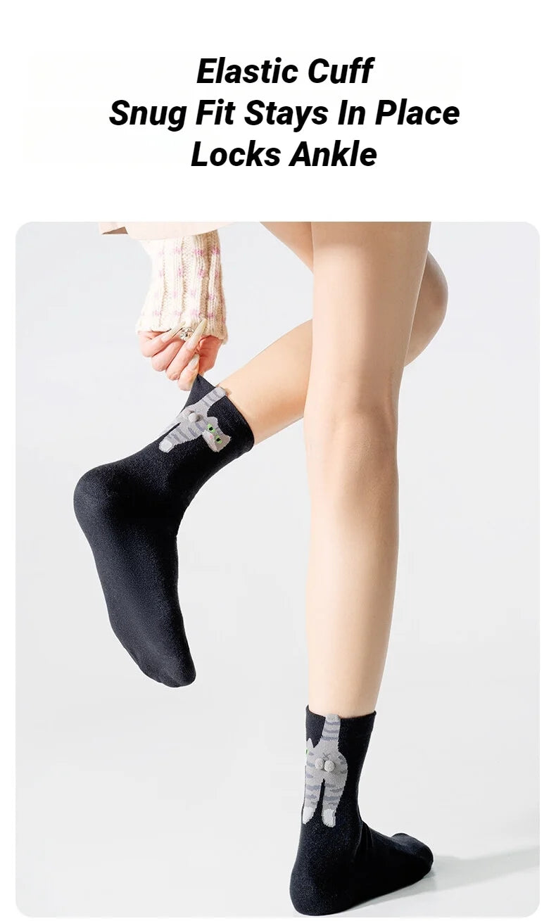 3D Cute Cat Socks Black/White Funny Cat Socks Breathable Soft Girl Women Novelty Stocking Kawaii Gift Sock Set