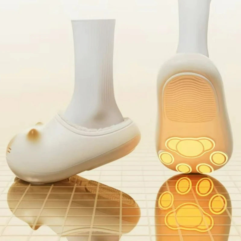 Cute EVA Bottom Cat Paw Slippers Women Waterproof Outdoor Shoes Men Autumn Winter Non-slip Bottom Cats Paws Cotton Slipper
