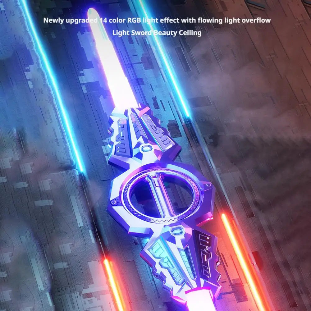 Light Up Sword Double-Edged Rotating Retractable Lightsaber Super Cool Toy USB Charging Birthday Gift