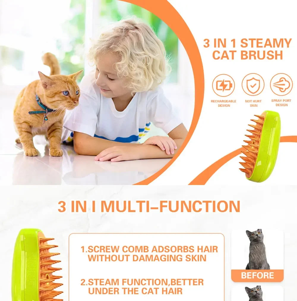 3in1 Electric Sprays Massage Combs Cat Dog Steamy Brush Steam Brush Electric Sprayer for Massage Pet Grooming Tool Shedding