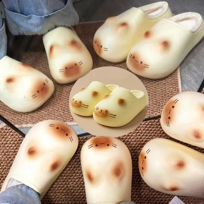 Cute EVA Bottom Cat Paw Slippers Women Waterproof Outdoor Shoes Men Autumn Winter Non-slip Bottom Cats Paws Cotton Slipper