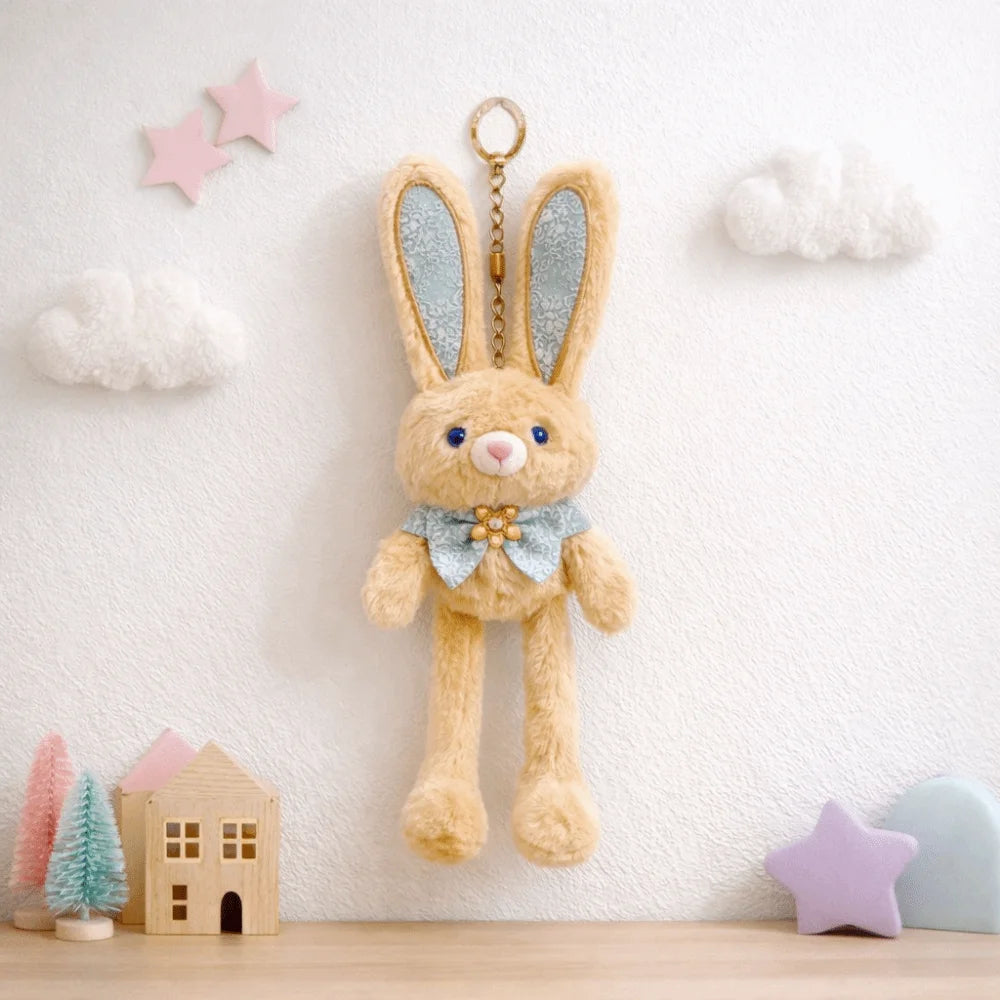 Soft Stuffed Stuffed Bunny Keychain 30cm Size Kawaii Style Ear Pulling Rabbit Creative Design Children Gits Schoolbag Pendant