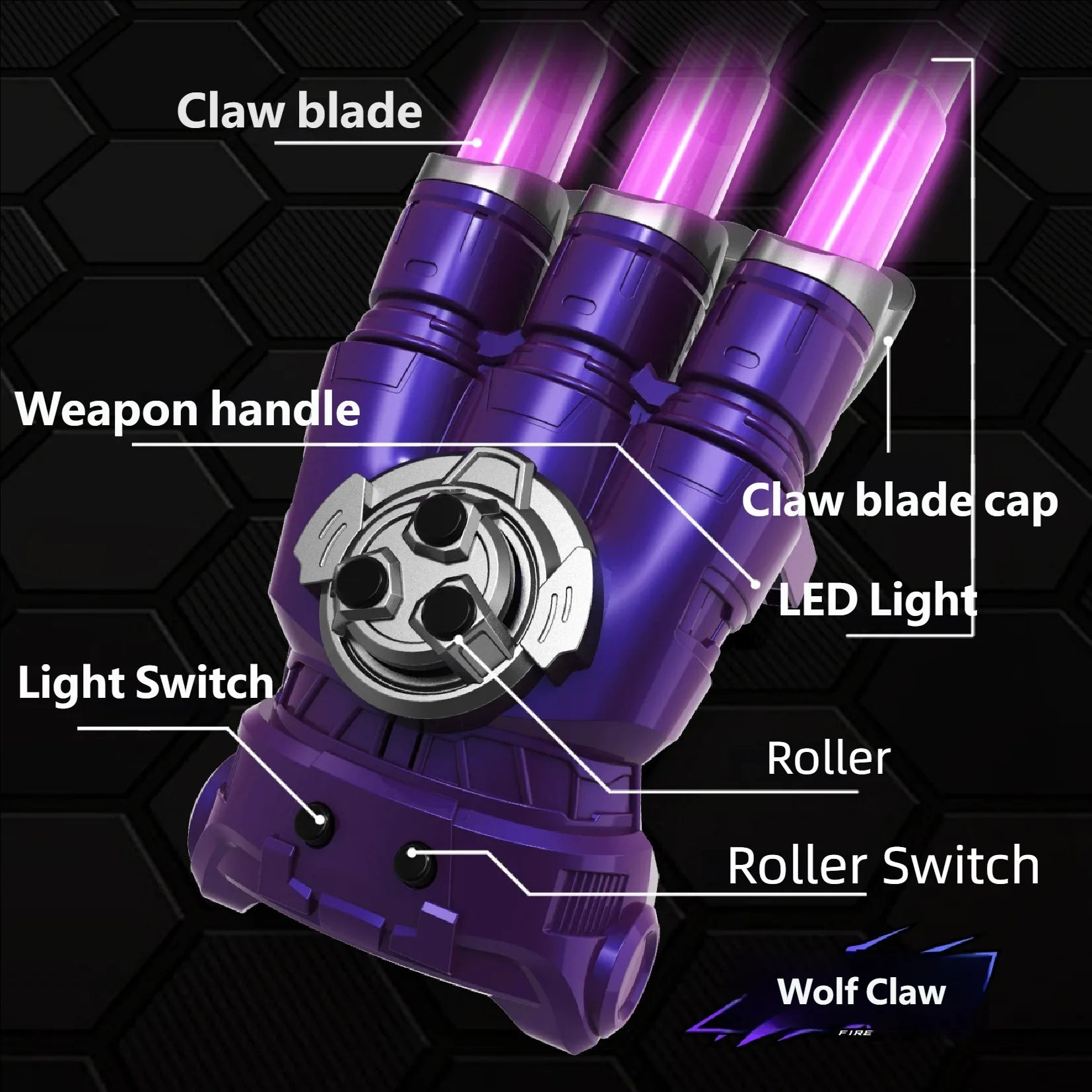 Outdoor Toy Bright Wolf Claw Cosplay Retractable Multi-Color Flash LED Light Claw Party Role Play Interactive Toy For Boy Adult