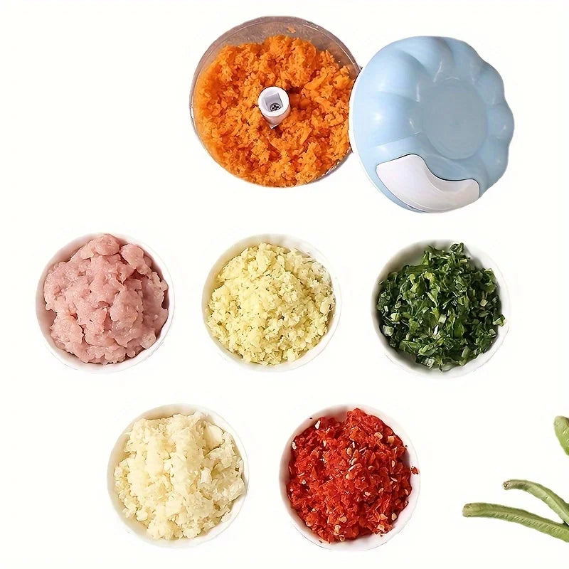 Vegetable Chopper Manual Food Chopper with Container, Hand Pull String Veggie Cutter for Salad Garlic Nut Onion, Hand- Mincer