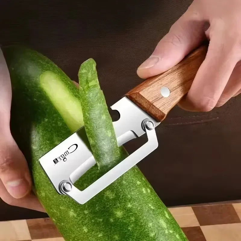 Kitchen Peeler Stainless Steel Multi-Function Kitchen-Specific Peeler for Slicing Fruit and Vegetables with Wooden/ Steel Handle