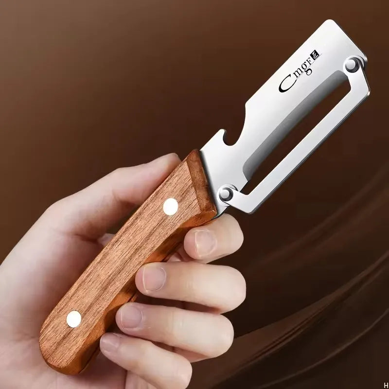 Kitchen Peeler Stainless Steel Multi-Function Kitchen-Specific Peeler for Slicing Fruit and Vegetables with Wooden/ Steel Handle