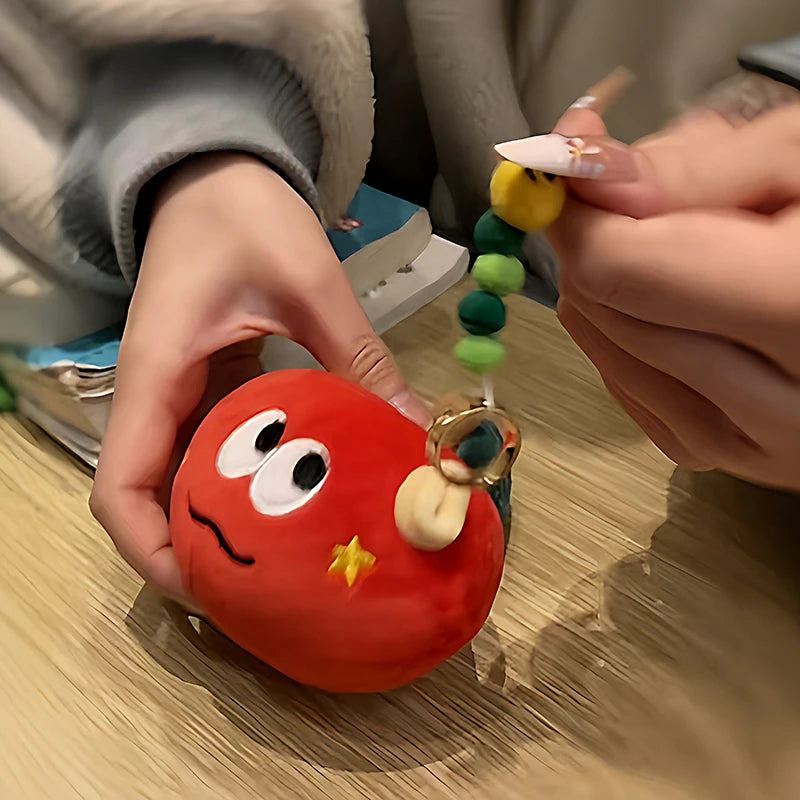 Plush Red Apple Keychains Pendant Surprise Apple  with Bug Holes Proposal Hide The Ring Couples Valentine's Day Surprise Gift