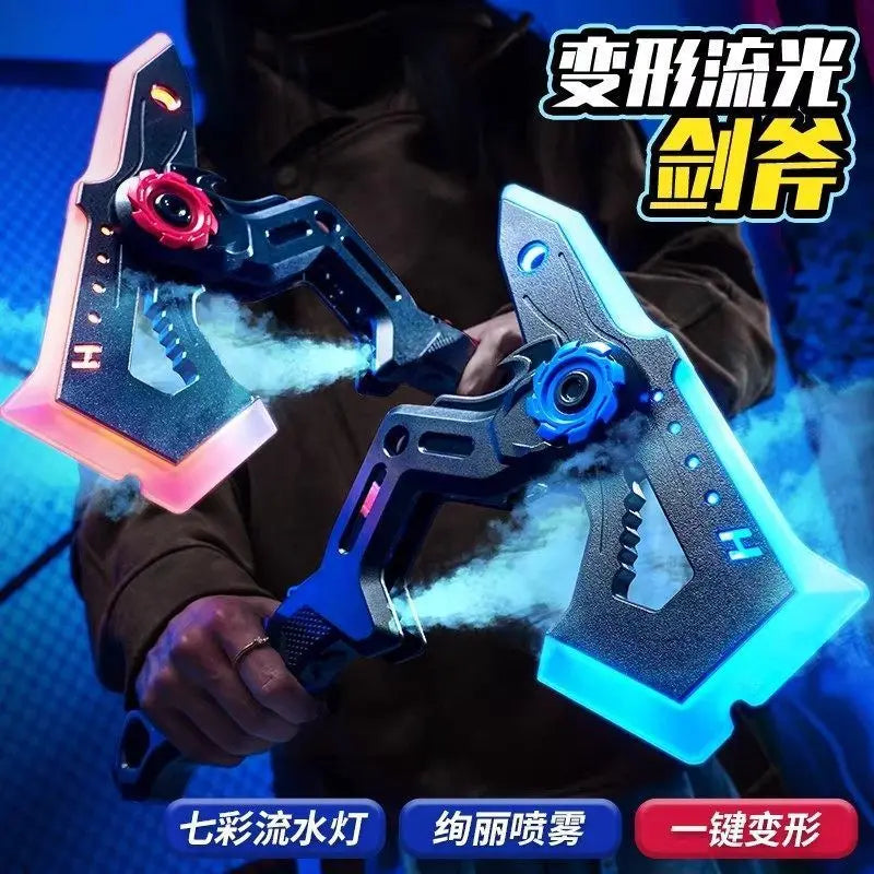 2-in-1 Transformable Battle Axe Toy LED Glowing with Vibration Sound Creative Cosplay Prop for Kids Boys Indoor Outdoor Game