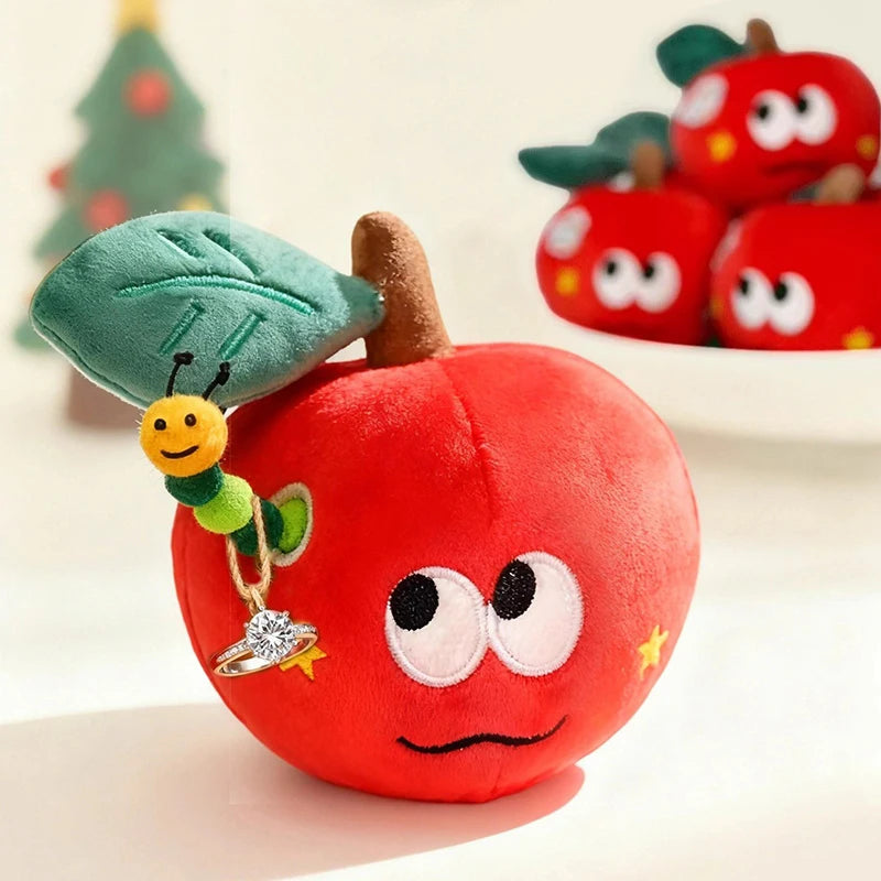 Plush Red Apple Keychains Pendant Surprise Apple  with Bug Holes Proposal Hide The Ring Couples Valentine's Day Surprise Gift
