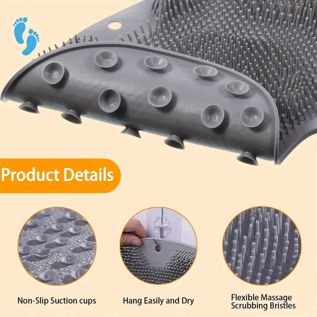 Multi-purpose Foot Wash Brush Silicone Bath Massage Mat Reusable Exfoliating Shower Back Brush Wall Mounted with Suction Cup